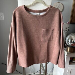 Ribbed Long Sleeve Top with Pocket